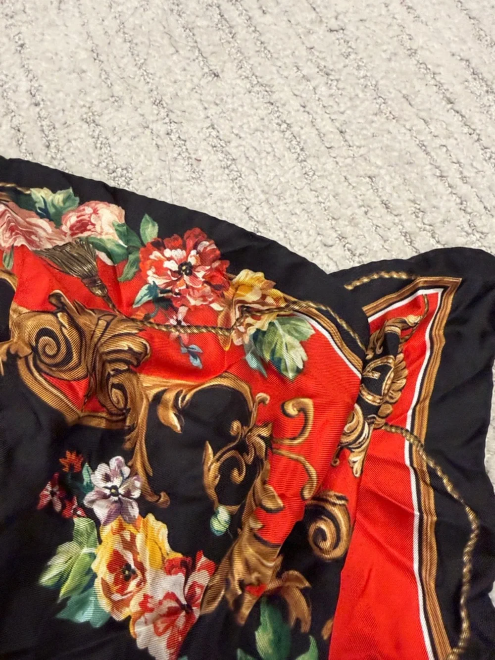 Dolce & Gabbana Black & Red Floral Baroque Silk Scarf - Picture 6 of 7